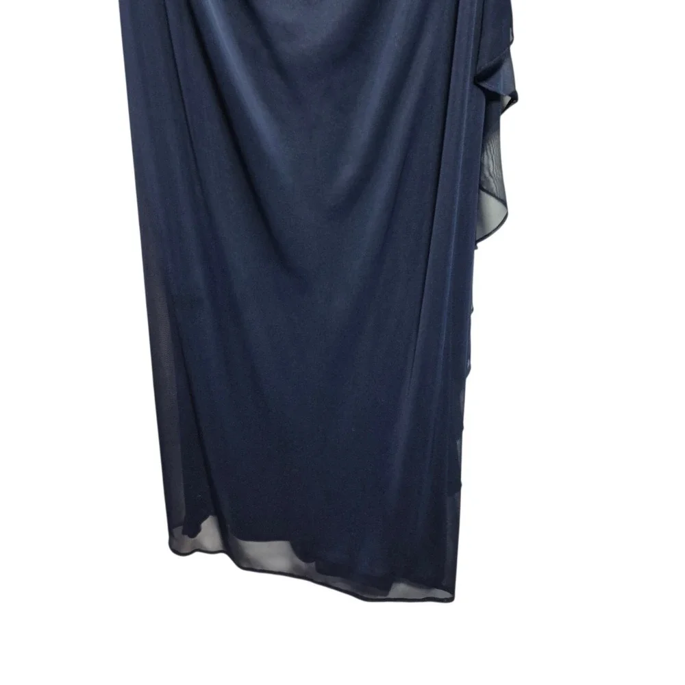 Navy Blue Formal Betsy & Adam Dress Size 6 Lace Sequin‎ Cutout Ruched Gown